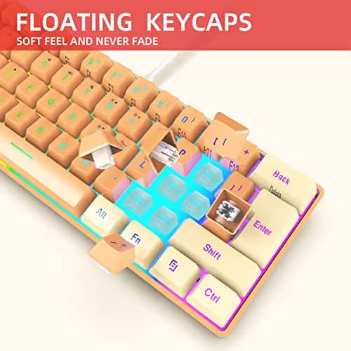 Snpurdiri 60% Wired Gaming Keyboard, RGB Backlit Ultra-Compact Mini Gaming Keyboard for PC/Mac Gamer, Typist, Travel (Cream and Orange) image