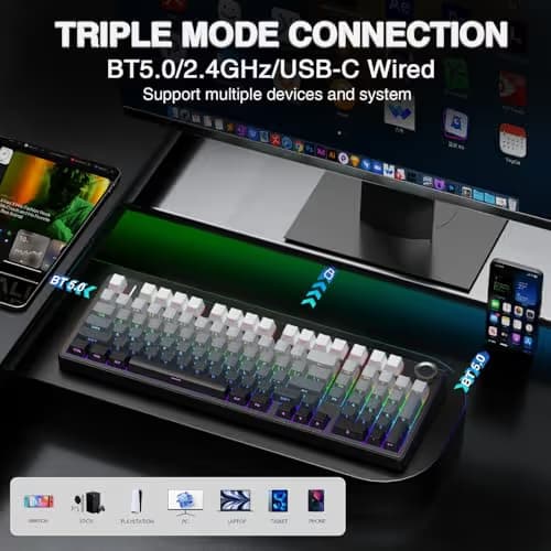 AULA F99 Pro Wireless Mechanical Keyboard with Knob,Gasket Structure,Tri-Mode BT5.0/USB-C/2.4GHz Hot Swappable Keyboard,Creamy Sound,RGB Backlit PBT Keycaps Computer Gaming Keyboards image