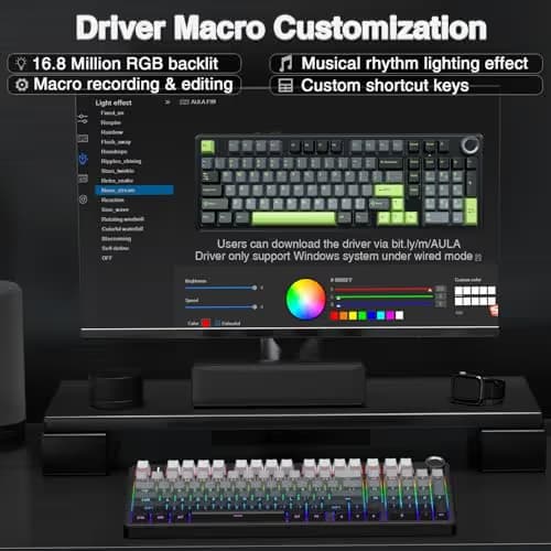 AULA F99 Pro Wireless Mechanical Keyboard with Knob,Gasket Structure,Tri-Mode BT5.0/USB-C/2.4GHz Hot Swappable Keyboard,Creamy Sound,RGB Backlit PBT Keycaps Computer Gaming Keyboards image