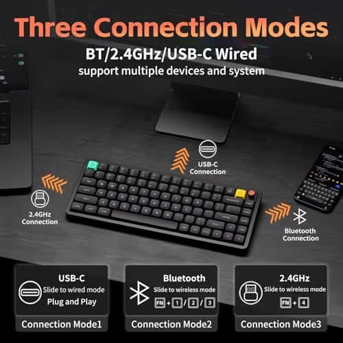 nuphy Air75 V3 Hot Swappable Wireless Mechanical Keyboard, 84 Keys 75% Custom Low Profile Keyboard with Knob, RGB Backlit, Gasket Mounted, Support Bluetooth/2.4GHz/USB-C,Black-Red Nano image