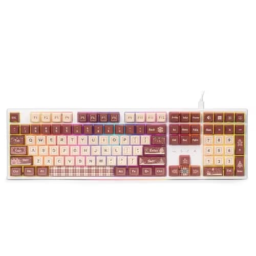 Redragon K668 Xmas Wired Gasket RGB Gaming Keyboard, 108 Keys Mechanical Keyboard w/Extra 4 Hotkeys, Upgraded Hot-swappable Socket, Sound Absorbing Foam, Christmas Gingerbread Man Themed Cute Keycaps main image