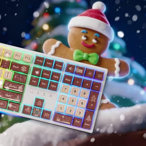 Redragon K668 Xmas Wired Gasket RGB Gaming Keyboard, 108 Keys Mechanical Keyboard w/Extra 4 Hotkeys, Upgraded Hot-swappable Socket, Sound Absorbing Foam, Christmas Gingerbread Man Themed Cute Keycaps image