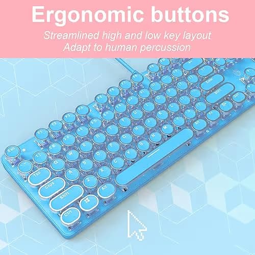 YSCP Typewriter Style Mechanical Gaming Keyboard White Backlit Wired with Blue Switch Retro Round Keycap 104 Keys Keyboard (Blue) image