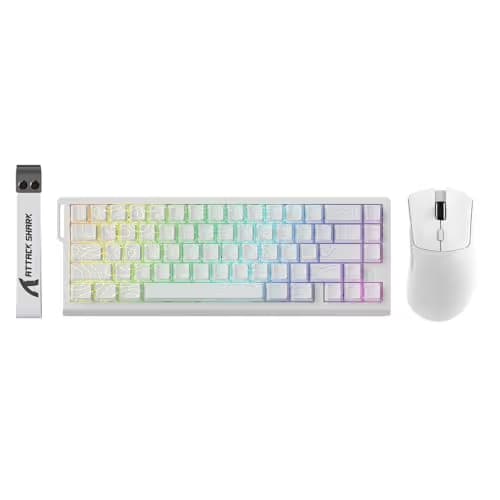 ATTACK SHARK X68 HE Wired Rapid Trigger Mechanical Gaming Keyboard and R1 Mouse with Adjustable Actuation,Coiled Cable,USB C/2.4Ghz Wireless/BT Ultralight 18K DPI Mice for Esport Gamer(White Contour) image