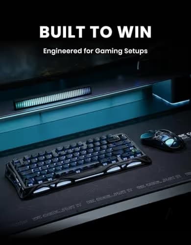 GravaStar Mercury K1 75% Wireless Mechanical Keyboard, Aluminum Alloy Gaming Keyboard with Knob, Hot Swappable, Linear Switches, Transparent Keycaps, RGB Backlit, 2.4GHz/BT5.0/USB for PC Gaming image