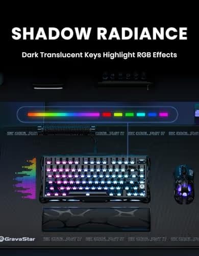 GravaStar Mercury K1 75% Wireless Mechanical Keyboard, Aluminum Alloy Gaming Keyboard with Knob, Hot Swappable, Linear Switches, Transparent Keycaps, RGB Backlit, 2.4GHz/BT5.0/USB for PC Gaming image