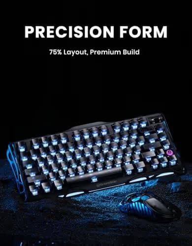 GravaStar Mercury K1 75% Wireless Mechanical Keyboard, Aluminum Alloy Gaming Keyboard with Knob, Hot Swappable, Linear Switches, Transparent Keycaps, RGB Backlit, 2.4GHz/BT5.0/USB for PC Gaming image