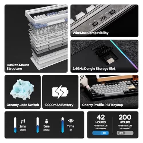 EPOMAKER TH108 PRO Full Size Mechanical Keyboard with Screen & Knob, Wireless Gaming Keyboard with 10000mAh, Creamy Gasket, Hot Swap, Custom Driver, RGB Backlight (Black, Creamy Jade) image