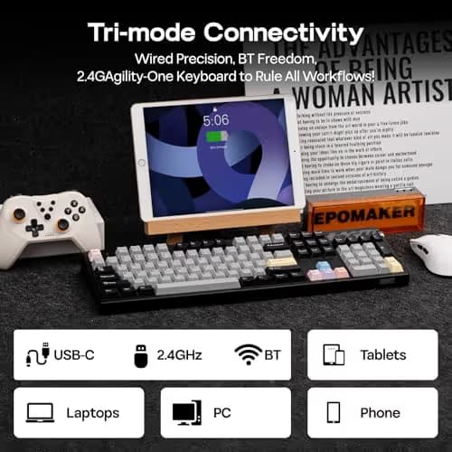 EPOMAKER TH108 PRO Full Size Mechanical Keyboard with Screen & Knob, Wireless Gaming Keyboard with 10000mAh, Creamy Gasket, Hot Swap, Custom Driver, RGB Backlight (Black, Creamy Jade) image