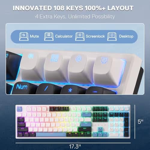 Redragon K668 Wired Gasket RGB Gaming Keyboard, 108 Keys Mechanical Keyboard w/Extra 4 Hotkeys, Upgraded Hot-swappable Socket, Sound Absorbing Foam, Mixed Color Keycaps, Custom Linear Switch image