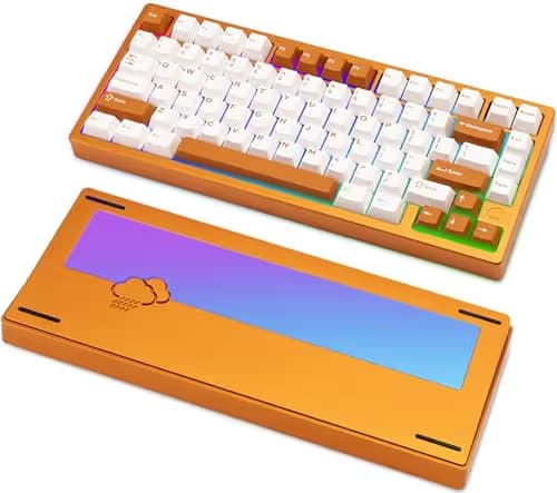 KEEBMONKEY WOBKEY Rainy 75 Aluminum HMX/JWK Switches Mechanical Keyboard with Superior Acoustics, Wired, BT, 2.4G Wireless Connectivity (Pro Orange(Mirrored Glass Weight)) image