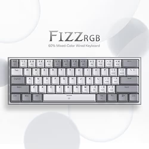 Redragon K617 Fizz 60% Wired RGB Gaming Keyboard, 61 Keys Hot-Swap Compact Mechanical Keyboard w/White and Grey Color Keycaps, Linear Red Switch, Pro Driver/Software Supported image