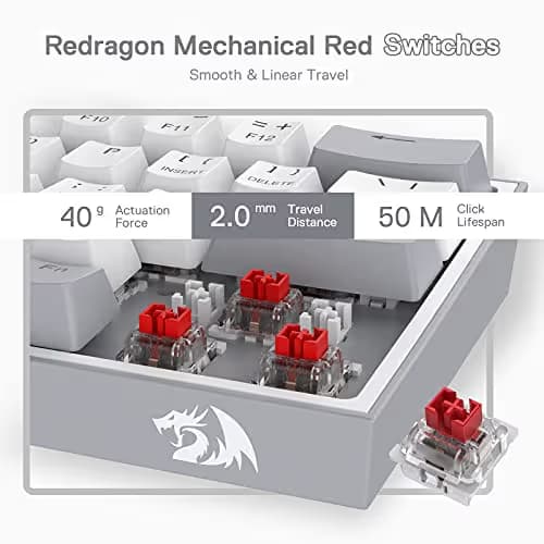 Redragon K617 Fizz 60% Wired RGB Gaming Keyboard, 61 Keys Hot-Swap Compact Mechanical Keyboard w/White and Grey Color Keycaps, Linear Red Switch, Pro Driver/Software Supported image