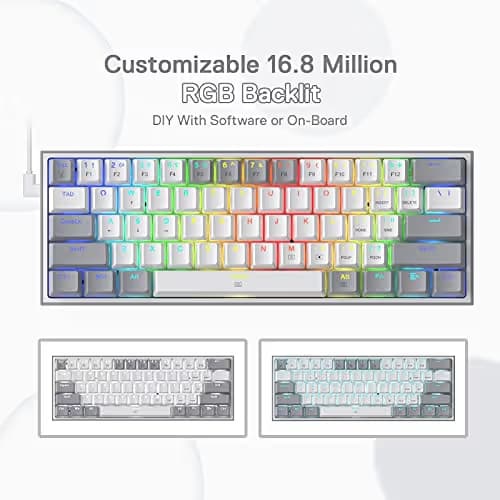 Redragon K617 Fizz 60% Wired RGB Gaming Keyboard, 61 Keys Hot-Swap Compact Mechanical Keyboard w/White and Grey Color Keycaps, Linear Red Switch, Pro Driver/Software Supported image
