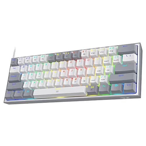 Redragon K617 Fizz 60% Wired RGB Gaming Keyboard, 61 Keys Hot-Swap Compact Mechanical Keyboard w/White and Grey Color Keycaps, Linear Red Switch, Pro Driver/Software Supported image
