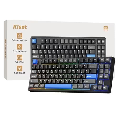 Kisnt KN85 Wireless Mechanical Gaming Keyboard, 75% Layout with RGB Backlit, Custom Hot Swappable, Creamy Sound, Bluetooth/2.4GHz/USB-C Compatible with Windows/Mac/PC (Textured Black,Linear Switch) main image