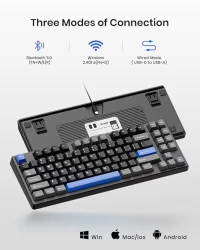Kisnt KN85 Wireless Mechanical Gaming Keyboard, 75% Layout with RGB Backlit, Custom Hot Swappable, Creamy Sound, Bluetooth/2.4GHz/USB-C Compatible with Windows/Mac/PC (Textured Black,Linear Switch) image