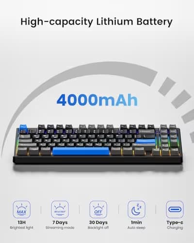 Kisnt KN85 Wireless Mechanical Gaming Keyboard, 75% Layout with RGB Backlit, Custom Hot Swappable, Creamy Sound, Bluetooth/2.4GHz/USB-C Compatible with Windows/Mac/PC (Textured Black,Linear Switch) image