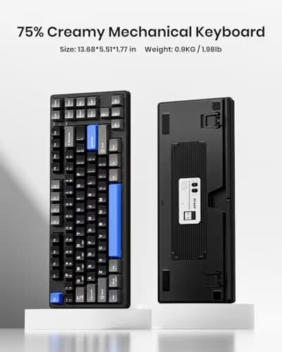 Kisnt KN85 Wireless Mechanical Gaming Keyboard, 75% Layout with RGB Backlit, Custom Hot Swappable, Creamy Sound, Bluetooth/2.4GHz/USB-C Compatible with Windows/Mac/PC (Textured Black,Linear Switch) image