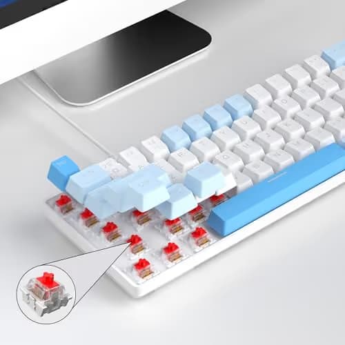 MageGee Portable 60% Mechanical Gaming Keyboard, MK-Box LED Backlit Compact 68 Keys Mini Wired Office Keyboard with Red Switch for Windows Laptop PC Mac - Sky Blue image