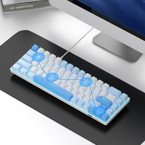 MageGee Portable 60% Mechanical Gaming Keyboard, MK-Box LED Backlit Compact 68 Keys Mini Wired Office Keyboard with Red Switch for Windows Laptop PC Mac - Sky Blue image