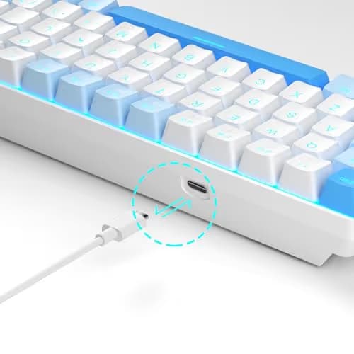 MageGee Portable 60% Mechanical Gaming Keyboard, MK-Box LED Backlit Compact 68 Keys Mini Wired Office Keyboard with Red Switch for Windows Laptop PC Mac - Sky Blue image