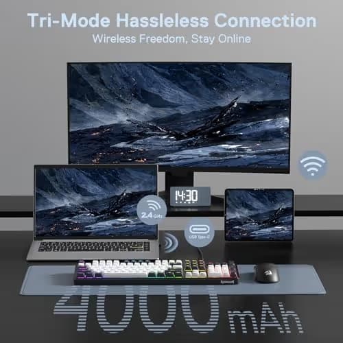 Redragon K761 Wireless Gasket Gaming Keyboard w/Hype Screen & Knob, 104 Keys Mechanical Keyboard, Easy-Control 1.26’ TFT Info Display, 5-Layer Noise Dampening, Custom Linear Switch, Abyssal Blue image