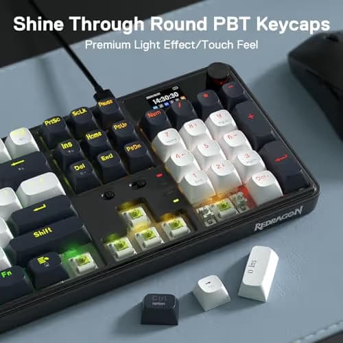 Redragon K761 Wireless Gasket Gaming Keyboard w/Hype Screen & Knob, 104 Keys Mechanical Keyboard, Easy-Control 1.26’ TFT Info Display, 5-Layer Noise Dampening, Custom Linear Switch, Abyssal Blue image