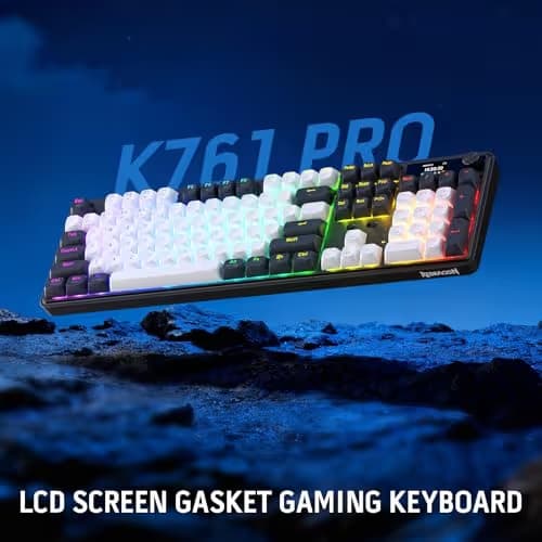 Redragon K761 Wireless Gasket Gaming Keyboard w/Hype Screen & Knob, 104 Keys Mechanical Keyboard, Easy-Control 1.26’ TFT Info Display, 5-Layer Noise Dampening, Custom Linear Switch, Abyssal Blue image