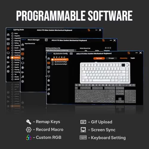 EPOMAKER X Aula F75 MAX Wireless Mechanical Keyboard with TFT Screen and Knob, Gasket Gaming Keyboard in 75% Layout, Hot Swappable, RGB Backlight, for PC/Mac/Linux (Black Gradient) image