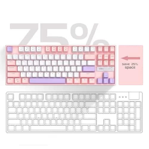 MageGee 75% Mechanical Gaming Keyboard, Red Switch, LED Blue Backlit, 87 Keys Compact TKL Wired Computer Keyboards for Windows Laptop PC Gamer - White/Pink image