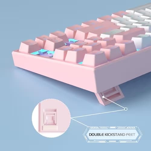 MageGee 75% Mechanical Gaming Keyboard, Red Switch, LED Blue Backlit, 87 Keys Compact TKL Wired Computer Keyboards for Windows Laptop PC Gamer - White/Pink image
