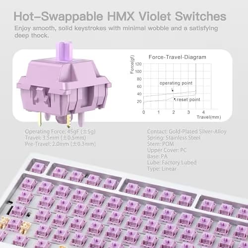 KEEBMONKEY WOBKEY Rainy 75 CNC Aluminum HMX/JWK/Cocoa Switches Triple-Mode Connectivity Mechanical Keyboard with Superior Acoustics, No RGB/PP/Mirrored Glass/3500mAh/Violet Switch (Lite - Silver) image