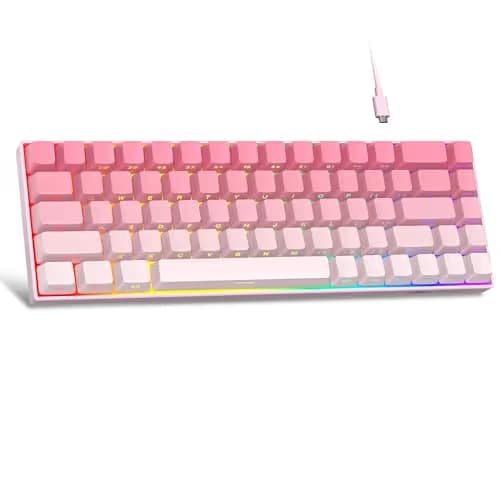 MageGee Portable 60% Mechanical Gaming Keyboard, RGB Backlit Compact 68 Keys Mini Wired Office Keyboard with Red Switches for Laptop PC Mac, Side Printed Keycap - Pink image