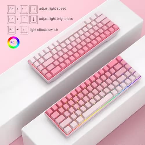 MageGee Portable 60% Mechanical Gaming Keyboard, RGB Backlit Compact 68 Keys Mini Wired Office Keyboard with Red Switches for Laptop PC Mac, Side Printed Keycap - Pink image