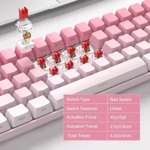 MageGee Portable 60% Mechanical Gaming Keyboard, RGB Backlit Compact 68 Keys Mini Wired Office Keyboard with Red Switches for Laptop PC Mac, Side Printed Keycap - Pink image