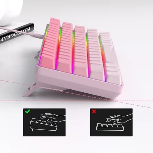 MageGee Portable 60% Mechanical Gaming Keyboard, RGB Backlit Compact 68 Keys Mini Wired Office Keyboard with Red Switches for Laptop PC Mac, Side Printed Keycap - Pink image
