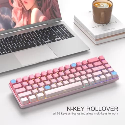 MageGee Portable 60% Mechanical Gaming Keyboard, RGB Backlit Compact 68 Keys Mini Wired Office Keyboard with Red Switches for Laptop PC Mac, Side Printed Keycap - Pink image
