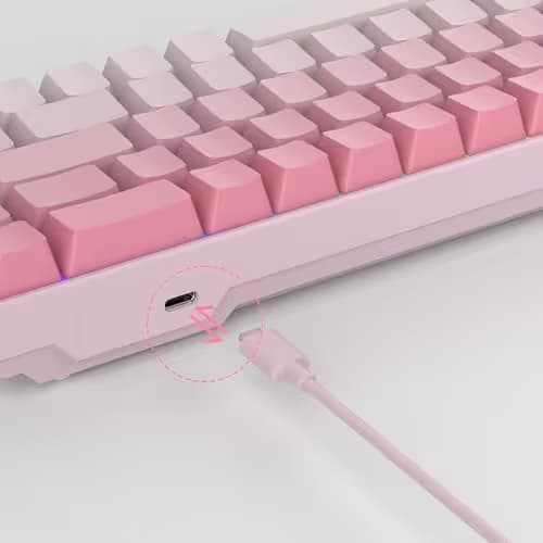 MageGee Portable 60% Mechanical Gaming Keyboard, RGB Backlit Compact 68 Keys Mini Wired Office Keyboard with Red Switches for Laptop PC Mac, Side Printed Keycap - Pink image