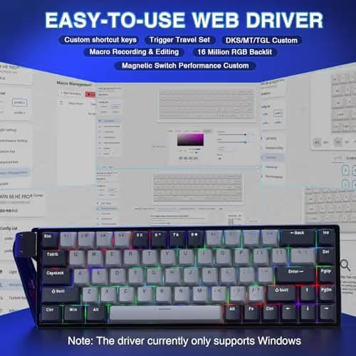 AULA WIN68 HE PRO - Hall Effect Gaming Keyboard with Magnetic Switch, Fast Trigger Mode Adjustable Actuation, 8KHz Polling Rate, Wired RGB Backlit Mechanical Gaming Keyboard 60 Percent Compact Design image
