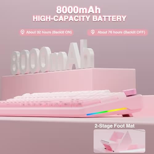 AULA F108 PRO - Wireless Mechanical Keyboard with Screen & Knob,Full Size Keyboard with 8000mAh Battery,Pre-lubed Switches,Side Printed PBT Keycaps,RGB Backlit Hot Swappable Custom Pink Keyboards image