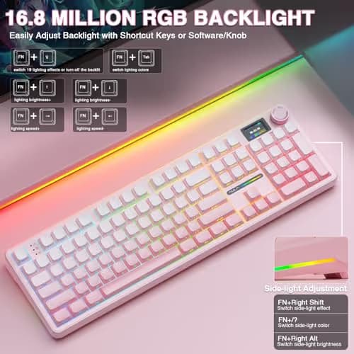 AULA F108 PRO - Wireless Mechanical Keyboard with Screen & Knob,Full Size Keyboard with 8000mAh Battery,Pre-lubed Switches,Side Printed PBT Keycaps,RGB Backlit Hot Swappable Custom Pink Keyboards image