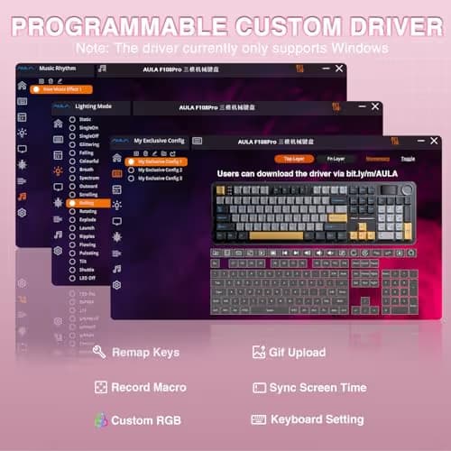 AULA F108 PRO - Wireless Mechanical Keyboard with Screen & Knob,Full Size Keyboard with 8000mAh Battery,Pre-lubed Switches,Side Printed PBT Keycaps,RGB Backlit Hot Swappable Custom Pink Keyboards image