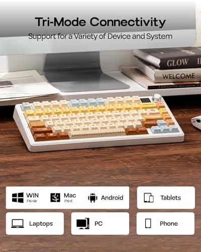 EPOMAKER X Aula F75 MAX Wireless Mechanical Keyboard with TFT Screen and Knob, Gasket Keyboard in 75% Layout, Hot Swappable Gaming Keyboard for PC/Mac/Linux (Caramel) image