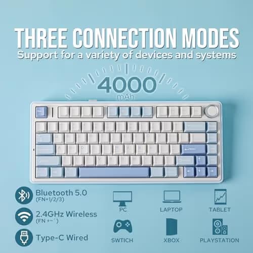 EPOMAKER x Aula F75 Gasket Mechanical Keyboard, 75% Wireless Hot Swappable Gaming Keyboard with Five-Layer Padding&Knob, BT/2.4GHz/USB-C, RGB (Sea Salt Blue, LEOBOG Reaper Switch) image