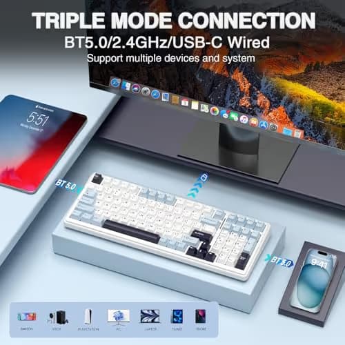 AULA F99 Wireless Mechanical Keyboard, Hot Swappable Custom Keyboard,Pre-lubed Linear Switches,Gasket Structure,RGB Backlit Gaming Keyboard (Blue&White) image