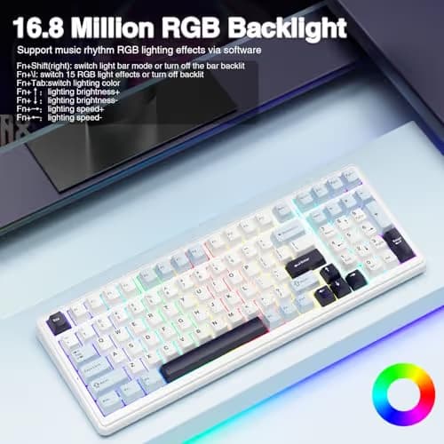 AULA F99 Wireless Mechanical Keyboard, Hot Swappable Custom Keyboard,Pre-lubed Linear Switches,Gasket Structure,RGB Backlit Gaming Keyboard (Blue&White) image