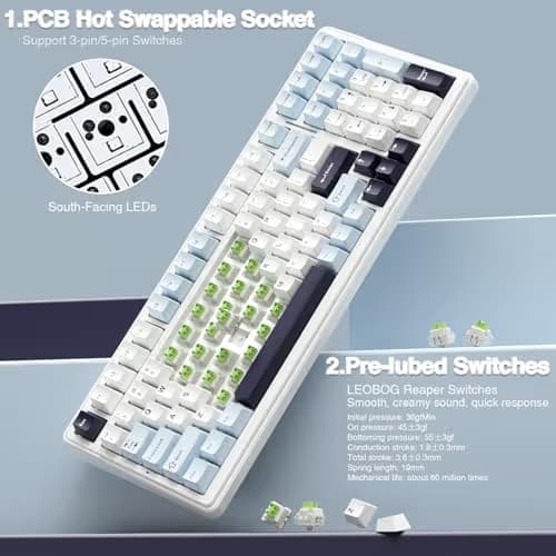 AULA F99 Wireless Mechanical Keyboard, Hot Swappable Custom Keyboard,Pre-lubed Linear Switches,Gasket Structure,RGB Backlit Gaming Keyboard (Blue&White) image