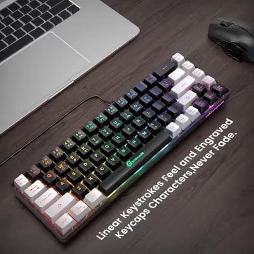 GEODMAER 65% Gaming Keyboard, LED Backlit Mini Wired Gaming Keyboard, Ultra-Compact Anti-Ghosting No-Conflict 68 Keys Gaming Wired Keyboard for PC Laptop Gamer image
