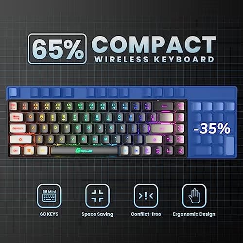 GEODMAER 65% Gaming Keyboard, LED Backlit Mini Wired Gaming Keyboard, Ultra-Compact Anti-Ghosting No-Conflict 68 Keys Gaming Wired Keyboard for PC Laptop Gamer image